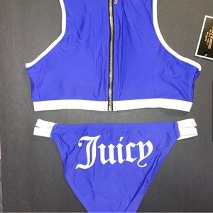 Juicy Couture royal blue with zipper and white logo bikini swimsuit xs, xl